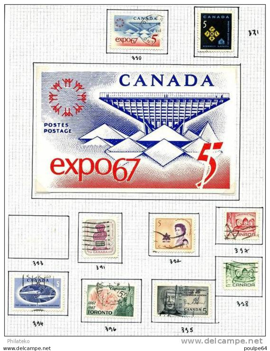 9 Timbres Du Canada + 1 Carte - Gebruikt