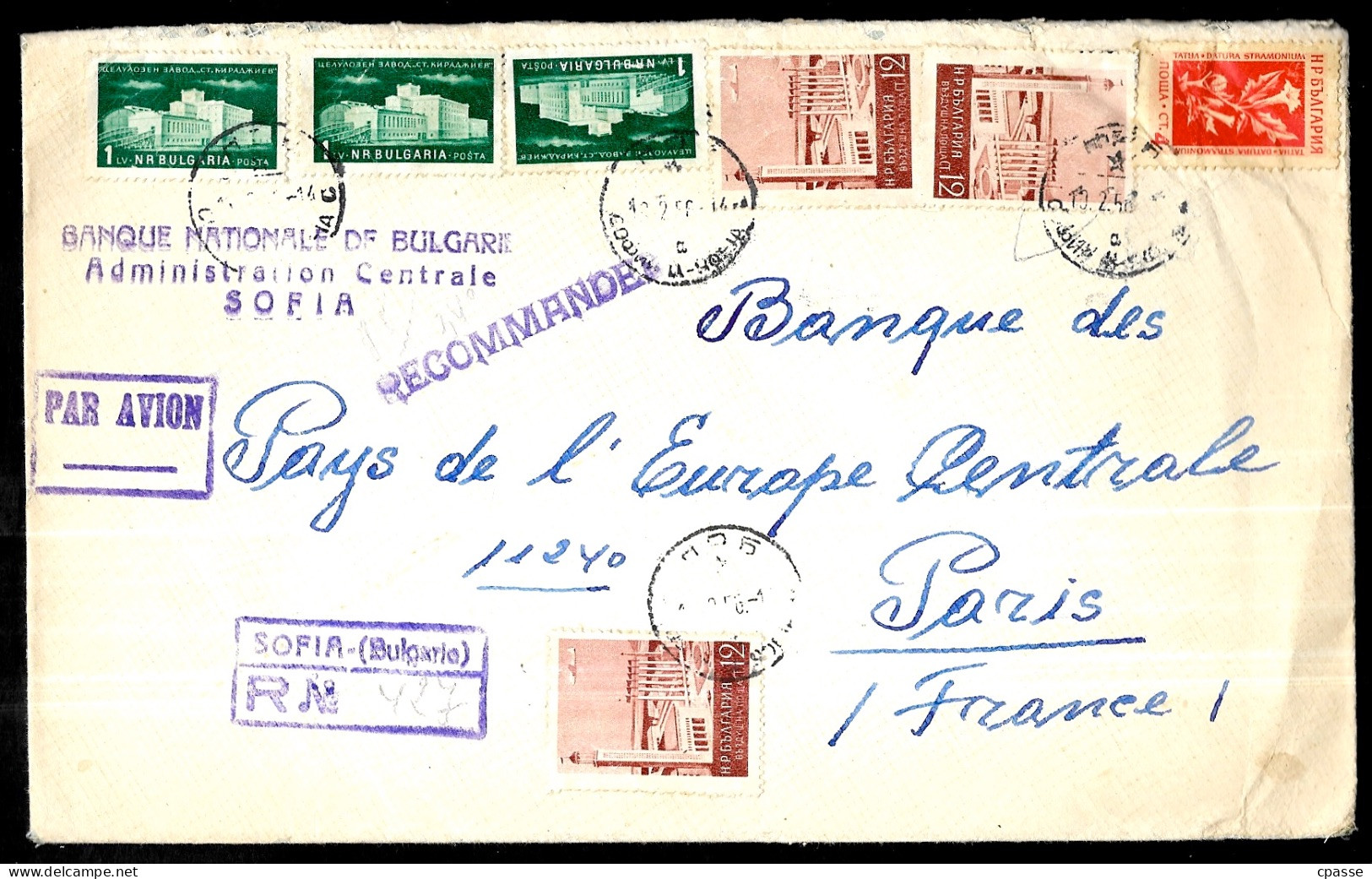 1956 Lettre Recommandée Par Avion SOFIA Bulgarie Bulgaria, Affranchissement Composé, Pour Paris - Covers & Documents
