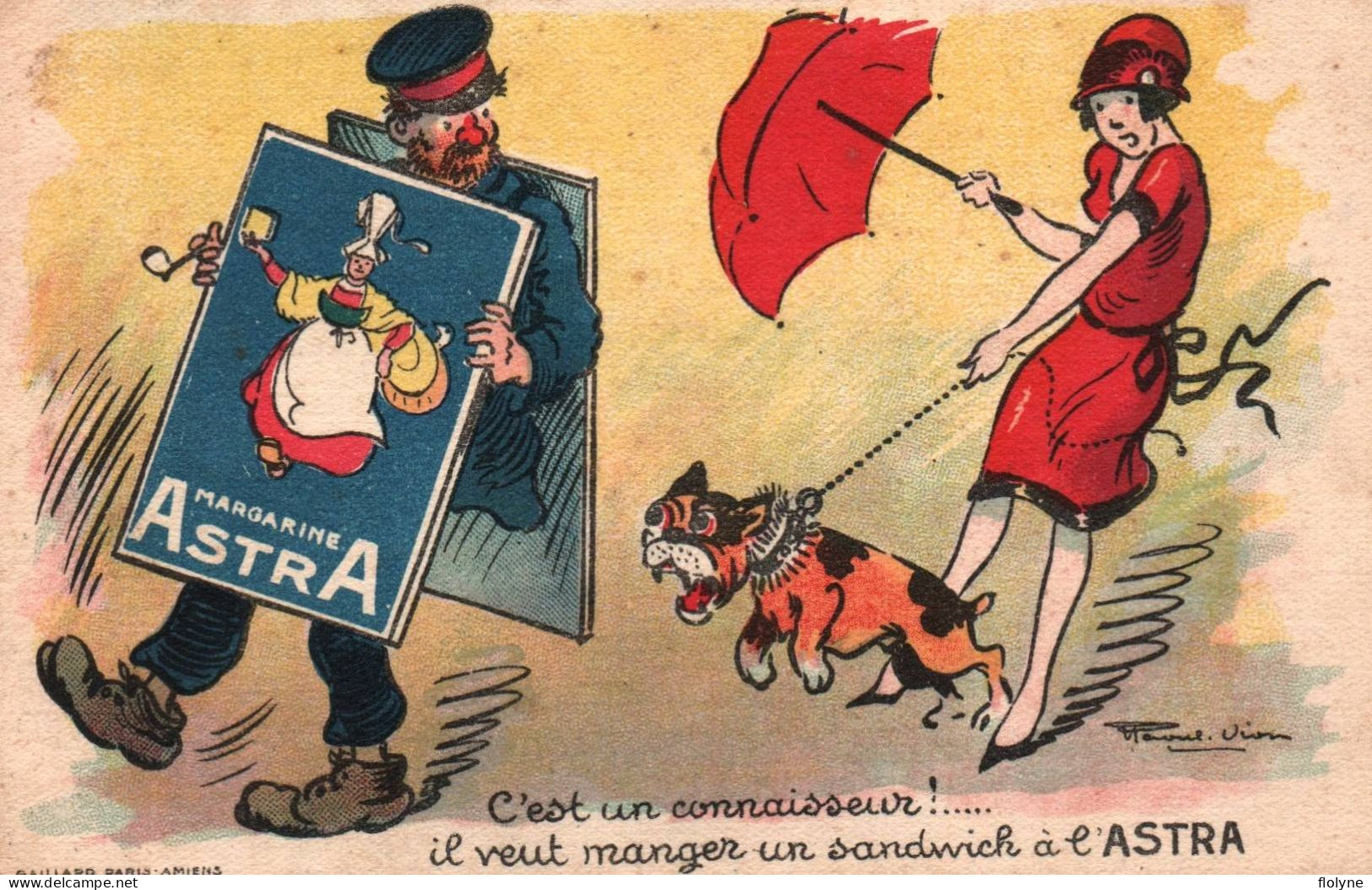 Pub - Publicité ASTRA - Cpa Illustrateur Raoul VION - Margarine Astra - Femme Chien - Advertising