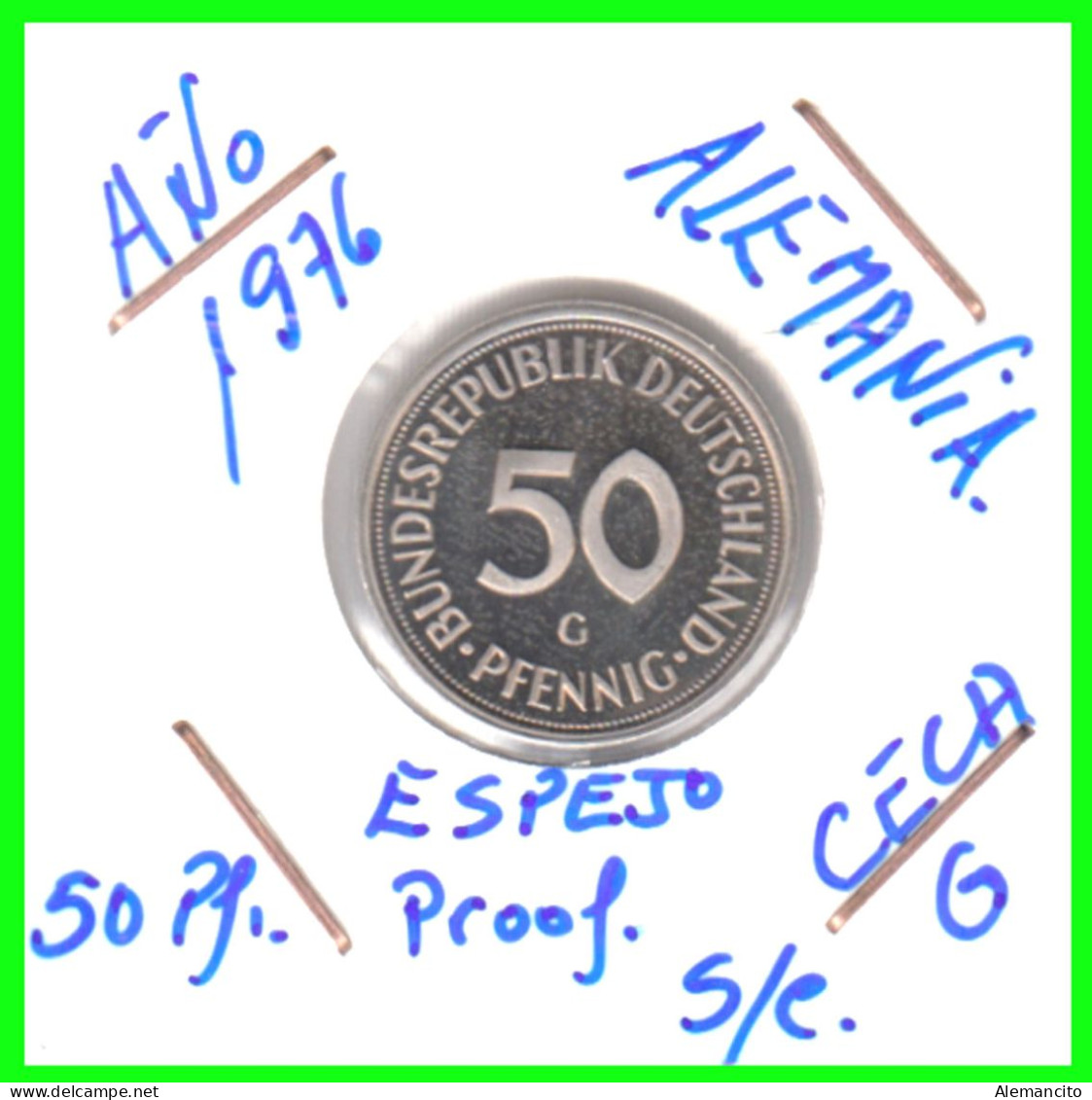 ALEMANIA -DEUTSCHLAND - GERMANY-MONEDA DE LA REPUBLICA FEDERAL DE ALEMANIA DE 50 Pfn. - DEL AÑO 1976-CECA- G - KARLRUHE - 50 Pfennig