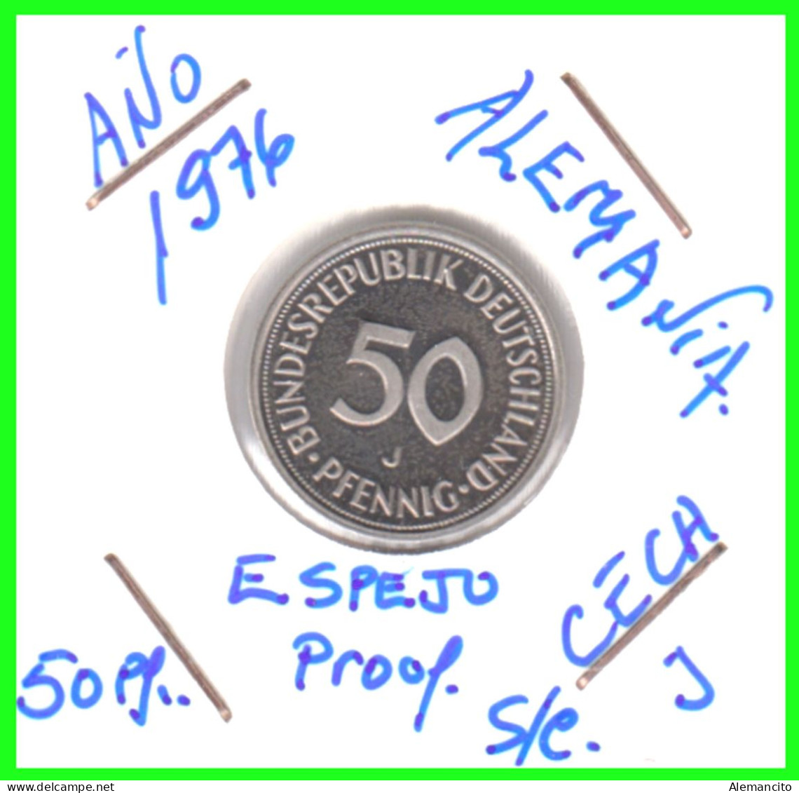 ALEMANIA -DEUTSCHLAND - GERMANY-MONEDA DE LA REPUBLICA FEDERAL DE ALEMANIA DE 50 Pfn-DEL AÑO - 1976 CECA - J - HAMBURGO - 50 Pfennig