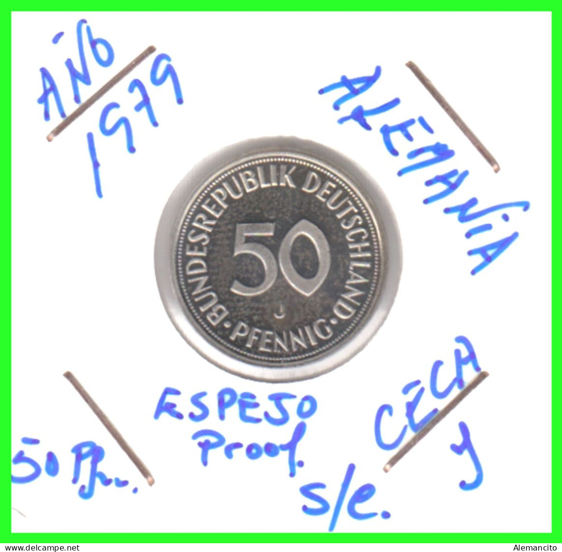 ALEMANIA -DEUTSCHLAND - GERMANY-MONEDA DE LA REPUBLICA FEDERAL DE ALEMANIA DE 50 Pfn-DEL AÑO - 1979 CECA - J - HAMBURGO - 50 Pfennig