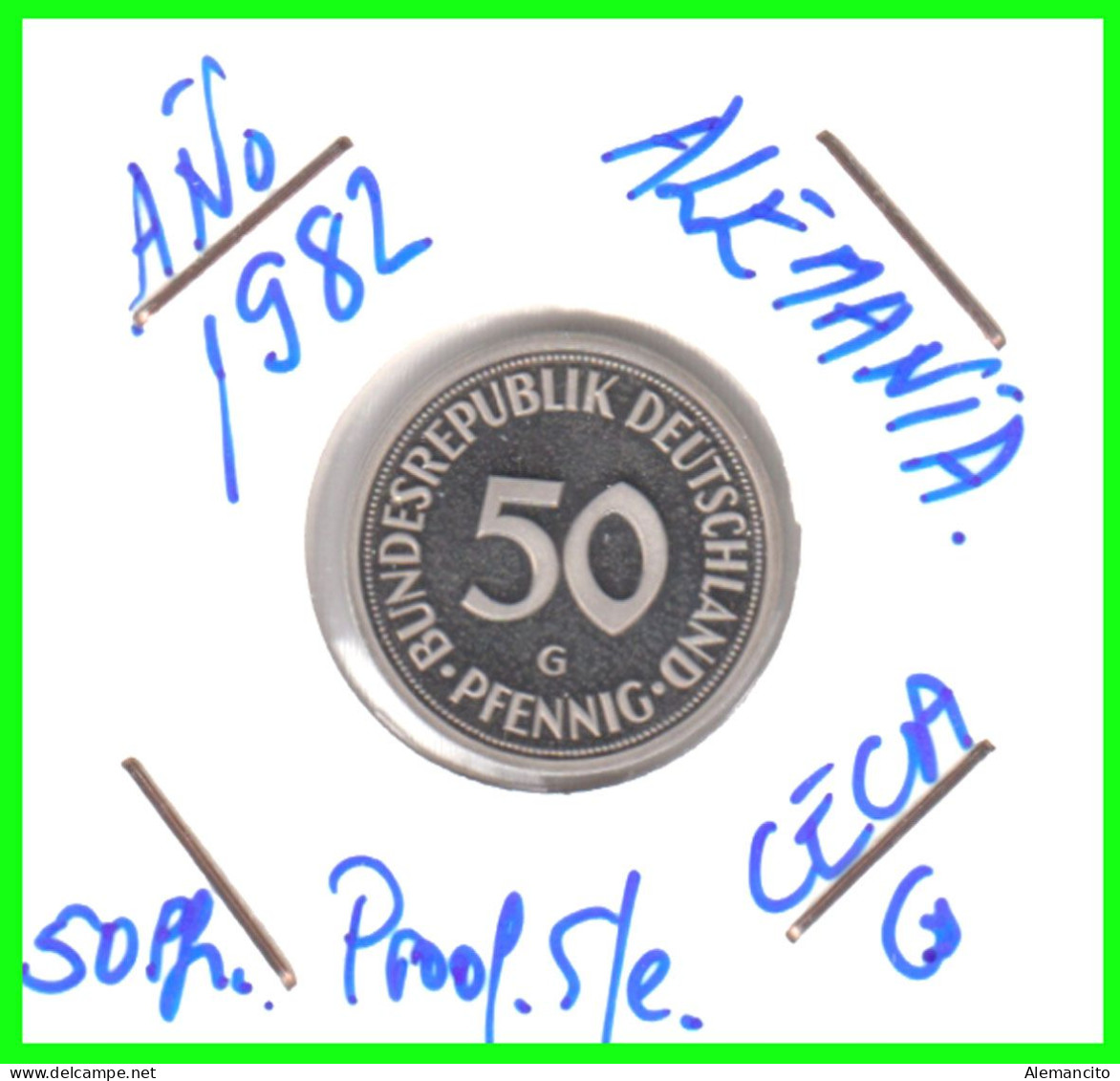 ALEMANIA -DEUTSCHLAND - GERMANY-MONEDA DE LA REPUBLICA FEDERAL DE ALEMANIA DE 50 Pfn. - DEL AÑO 1982-CECA- G - KARLRUHE - 50 Pfennig