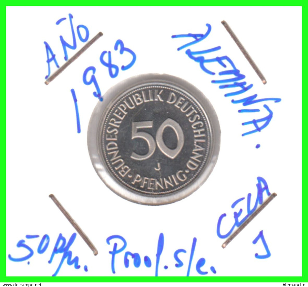 ALEMANIA -DEUTSCHLAND - GERMANY-MONEDA DE LA REPUBLICA FEDERAL DE ALEMANIA DE 50 Pfn-DEL AÑO - 1983-CECA - J - HAMBURGO - 50 Pfennig