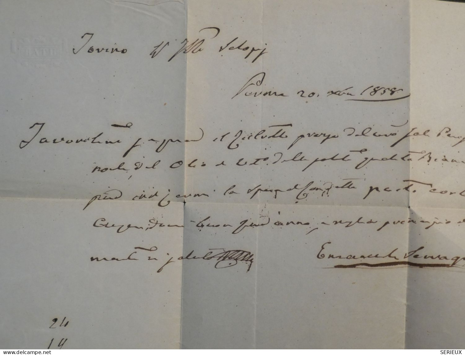 C PARMA ITALIA  BELLE LETTRE RARE SIGNEE DIENA 20 DEC. 1858 A TORINO + PAIRE PARFAITE DE  15C ROSE++AFF. PLAISANT++++ - Parme