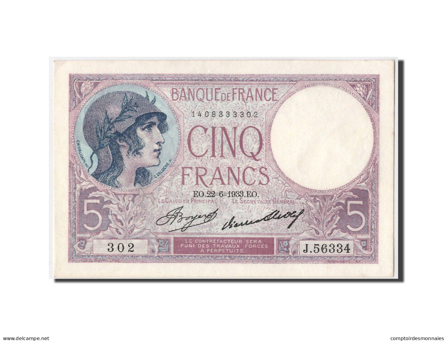 Billet, France, 5 Francs, 5 F 1917-1940 ''Violet'', 1933, 1933-06-22, NEUF - 5 F 1917-1940 ''Violet''