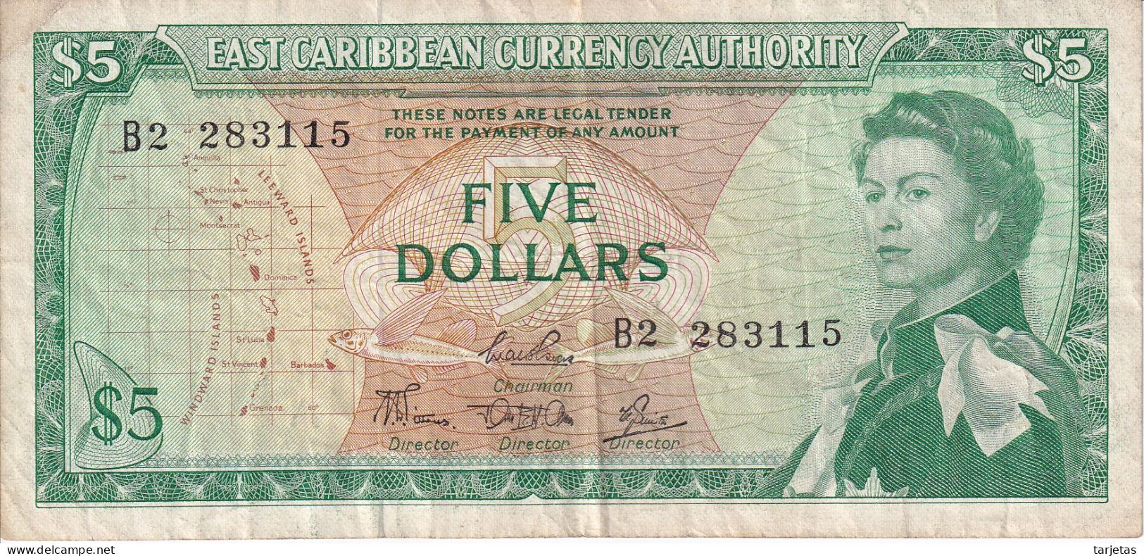 BILLETE DE EAST CARIBBEAN DE 5 DOLLARS DEL AÑO 1965  (BANKNOTE) - Ostkaribik