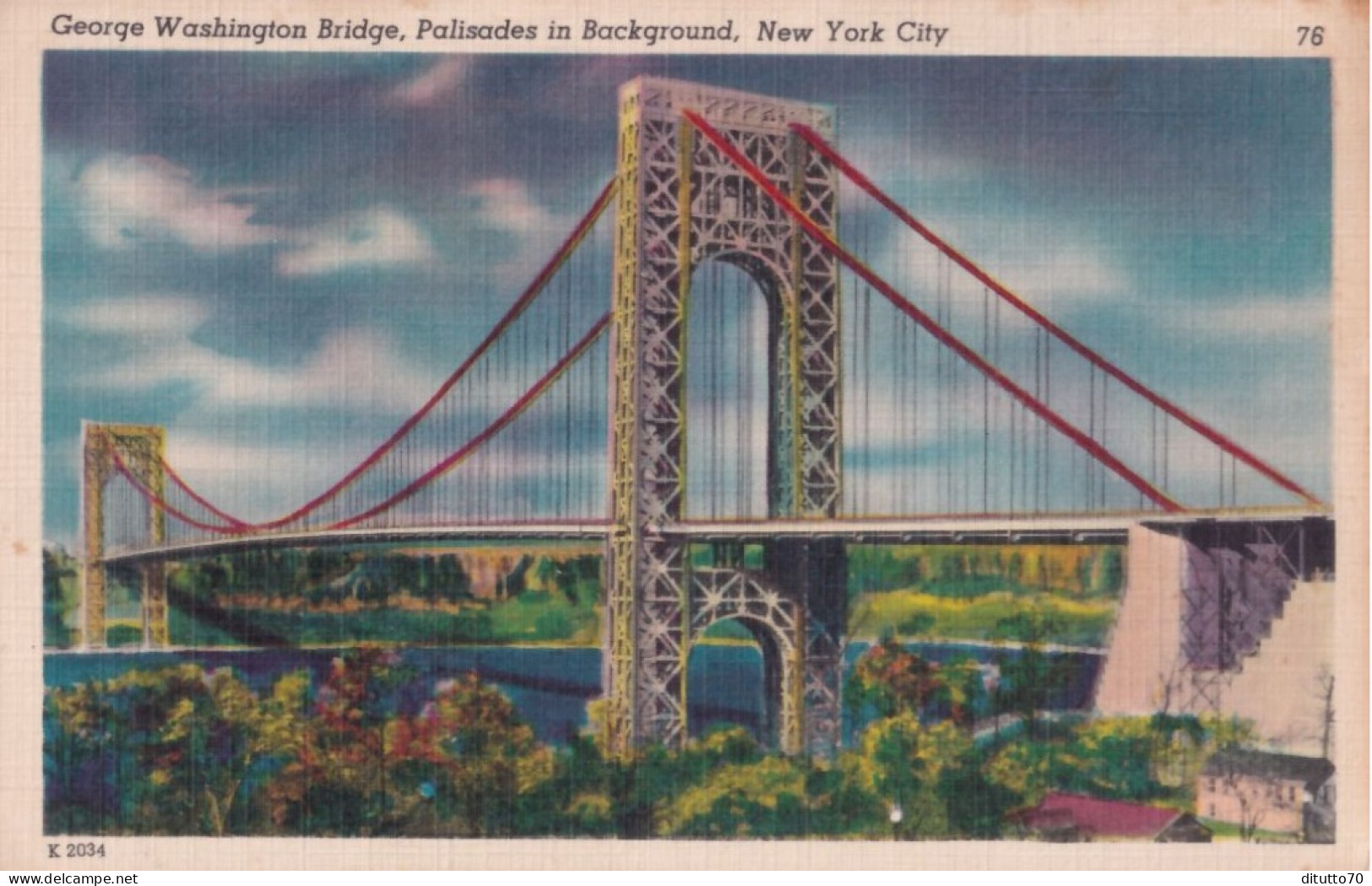 George Washington Brige - Palisades In Background - New York City - Formato Piccolo Non Viaggiata – FE390 - Bruggen En Tunnels