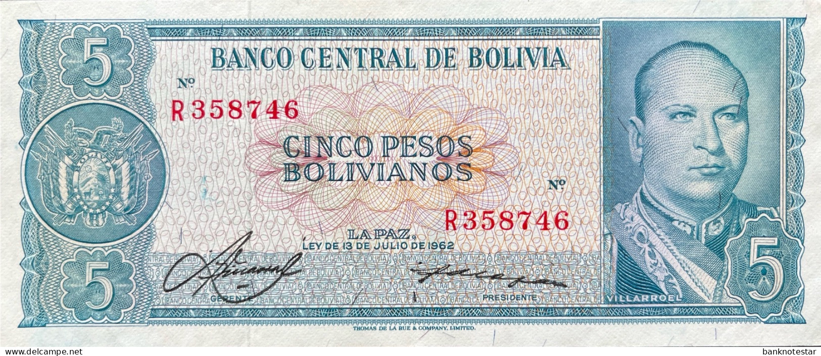 Bolivia 5 Pesos Bolivianos, P-153 (L.1962) - About Uncirculated - Bolivie