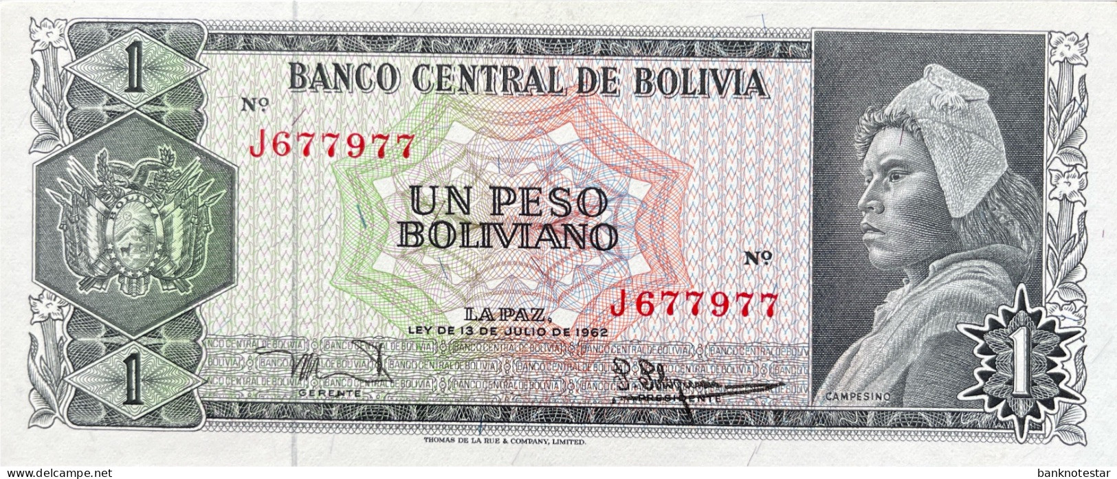 Bolivia 1 Peso Boliviano, P-156 (L.1962) - UNC - First Signature Type - Hard To Find - Bolivie