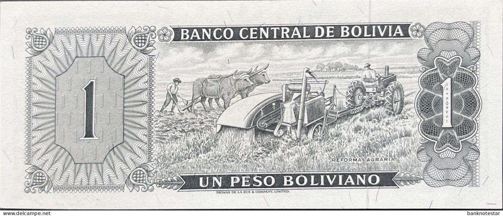 Bolivia 1 Peso Boliviano, P-156 (L.1962) - UNC - First Signature Type - Hard To Find - Bolivia