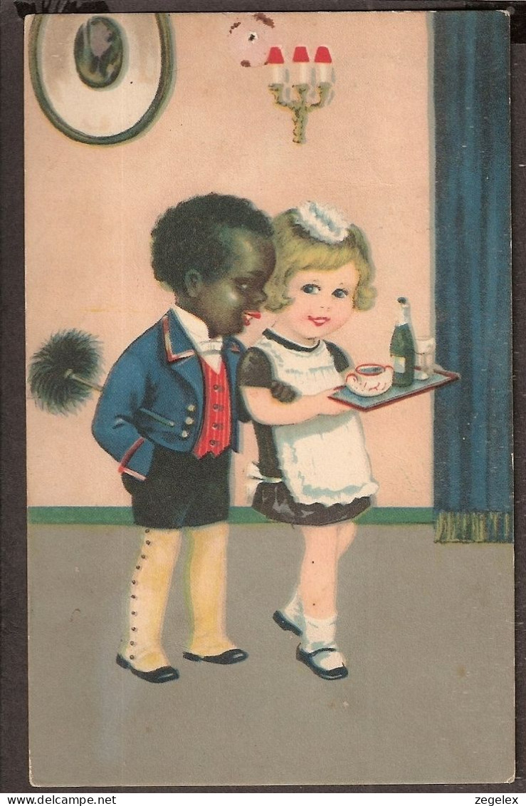 Petites Enfants Jouent Des Servants- Jolie Carte Postale Ancienne 1927 - Vintage Card - Dessins D'enfants