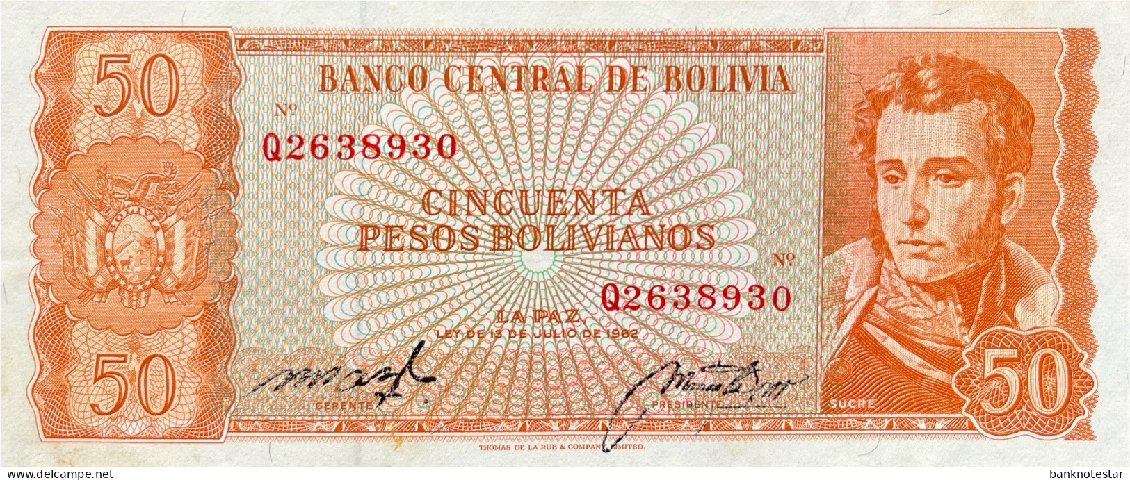 Bolivia 50 Pesos Bolivianos, P-162 (L.1962) - UNC - Better Signature Type - Bolivie