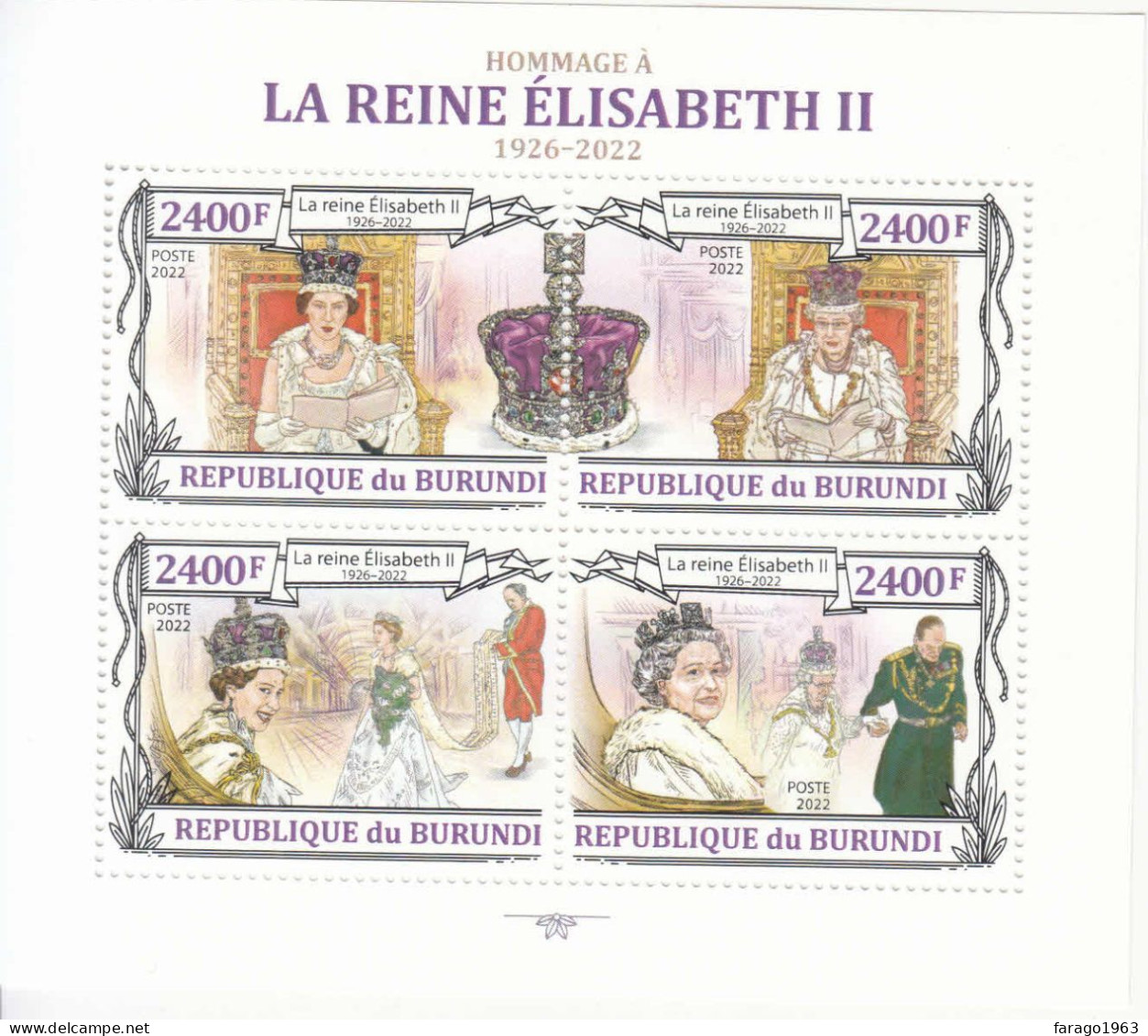 2022 Burundi Queen Elizabeth II Memorial QEII Complete Set Of 2 Sheets MNH @ BELOW FACE VALUE - Unused Stamps