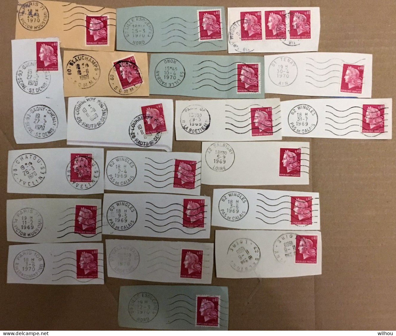 LOT DE 22 TIMBRES MARIANNE CHEFFER OBLITERATIONS PUBLICITAIRES A 0.40 ROUGES N° 1536 B - 1967-1970 Marianne (Cheffer)