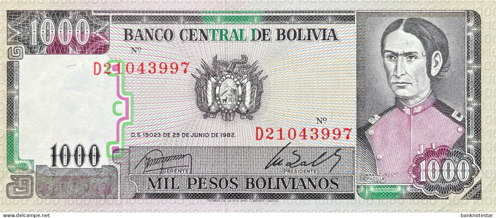 Bolivia 1.000 Pesos Bolivianos, P-167 (25.6.1982) - UNC - Bolivien