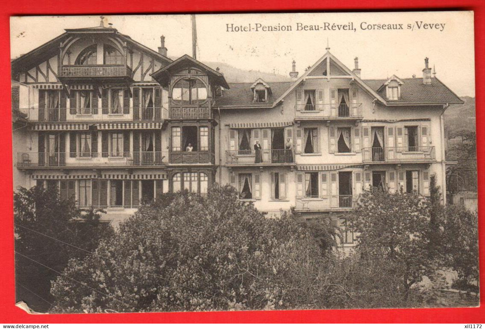 ZXA-20 RARE Corseaux Sur Vevey Hotel Pension Beau-Séjour  Petite Animation.  Circulé 1910  Edition Cavo Sans Numéro - Corseaux