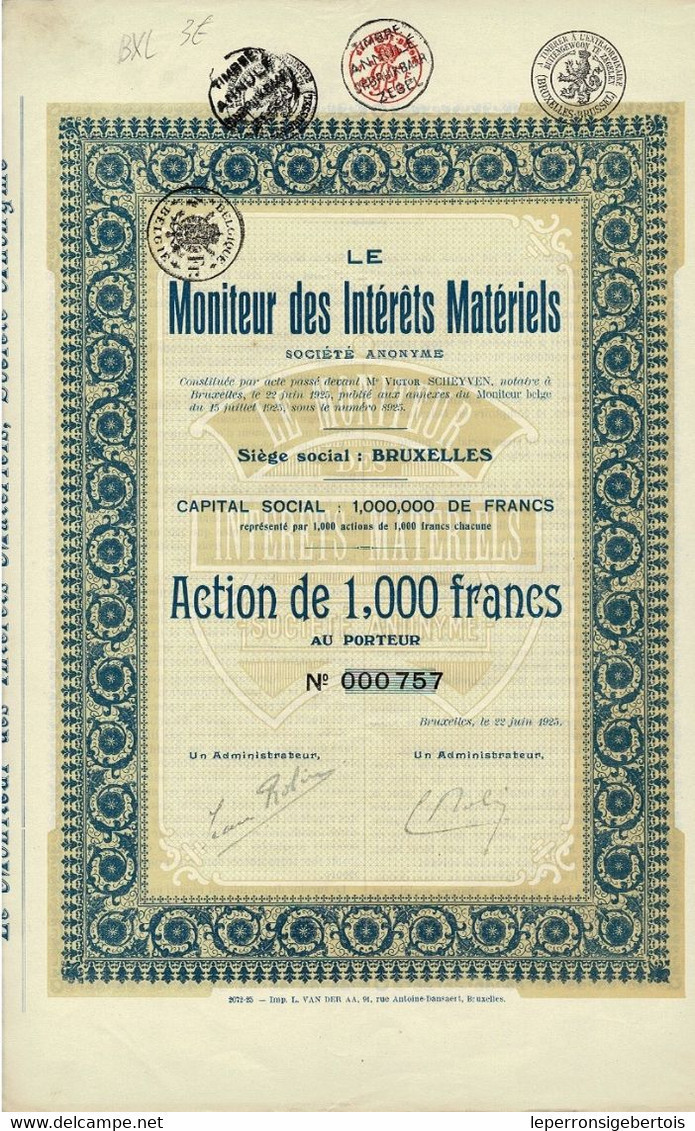 Titre De 1925 - Le Moniteur Des Intérêts Matériels - N° 000747 - Autres & Non Classés