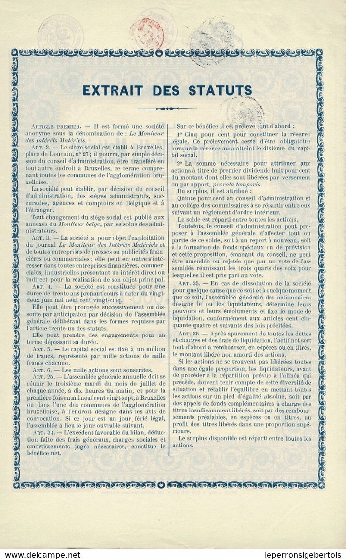 Titre De 1925 - Le Moniteur Des Intérêts Matériels - N° 000747 - Autres & Non Classés