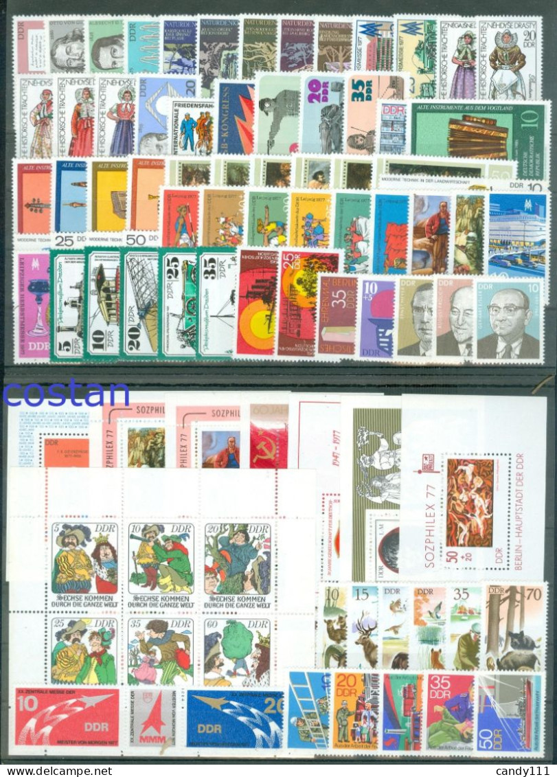 1977 DDR/GDR-Germany,Complete Year Set/Jahrgang=76 Stamps +5 S/s+3 KB,CV$75,MNH - Sammlungen