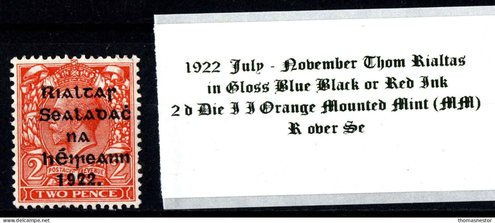 1922 July-November Thom Rialtas 5 Line Overprint In Shiny Blue Black Or Red Ink 2 D Die II Orange Mounted Mint  (MM) - Neufs