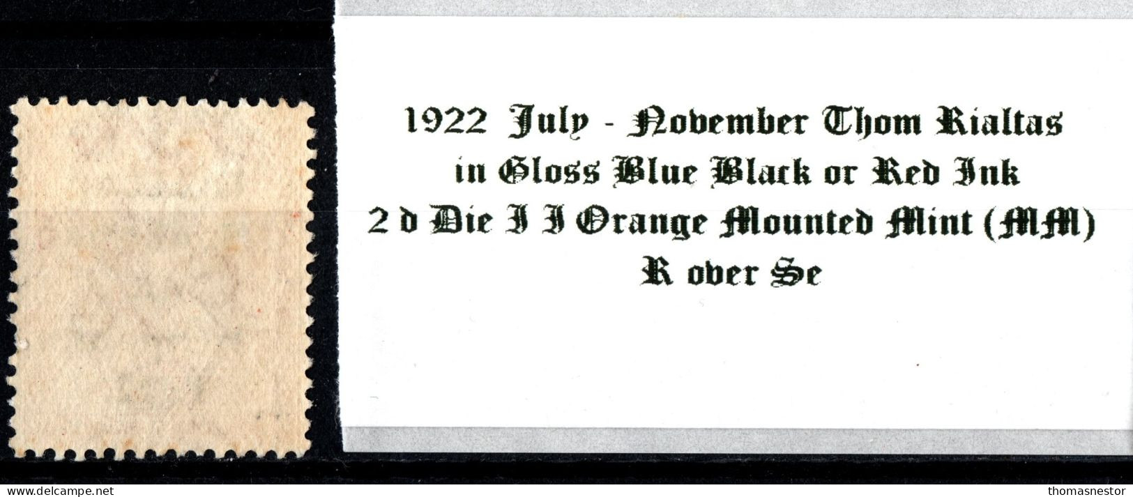 1922 July-November Thom Rialtas 5 Line Overprint In Shiny Blue Black Or Red Ink 2 D Die II Orange Mounted Mint  (MM) - Unused Stamps