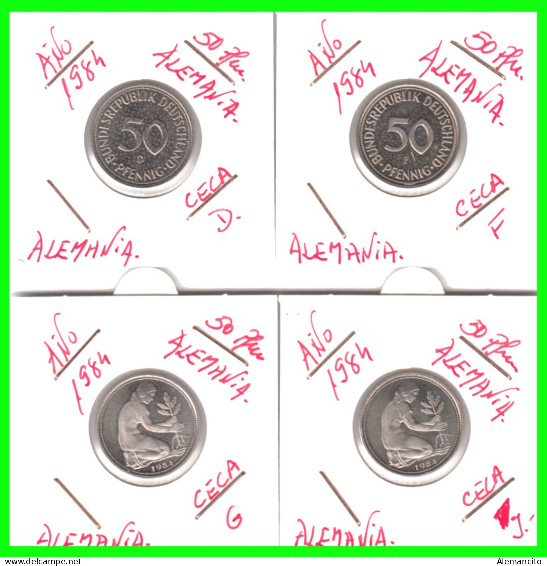 ALEMANIA FEDERAL - DEUTSCHLAND - GERMANY –  4 MONEDAS DE 50 Pfn. DEL AÑO 1984 -  CECAS - D – F – G – J.- PROOF ( ESPEJO - 50 Pfennig