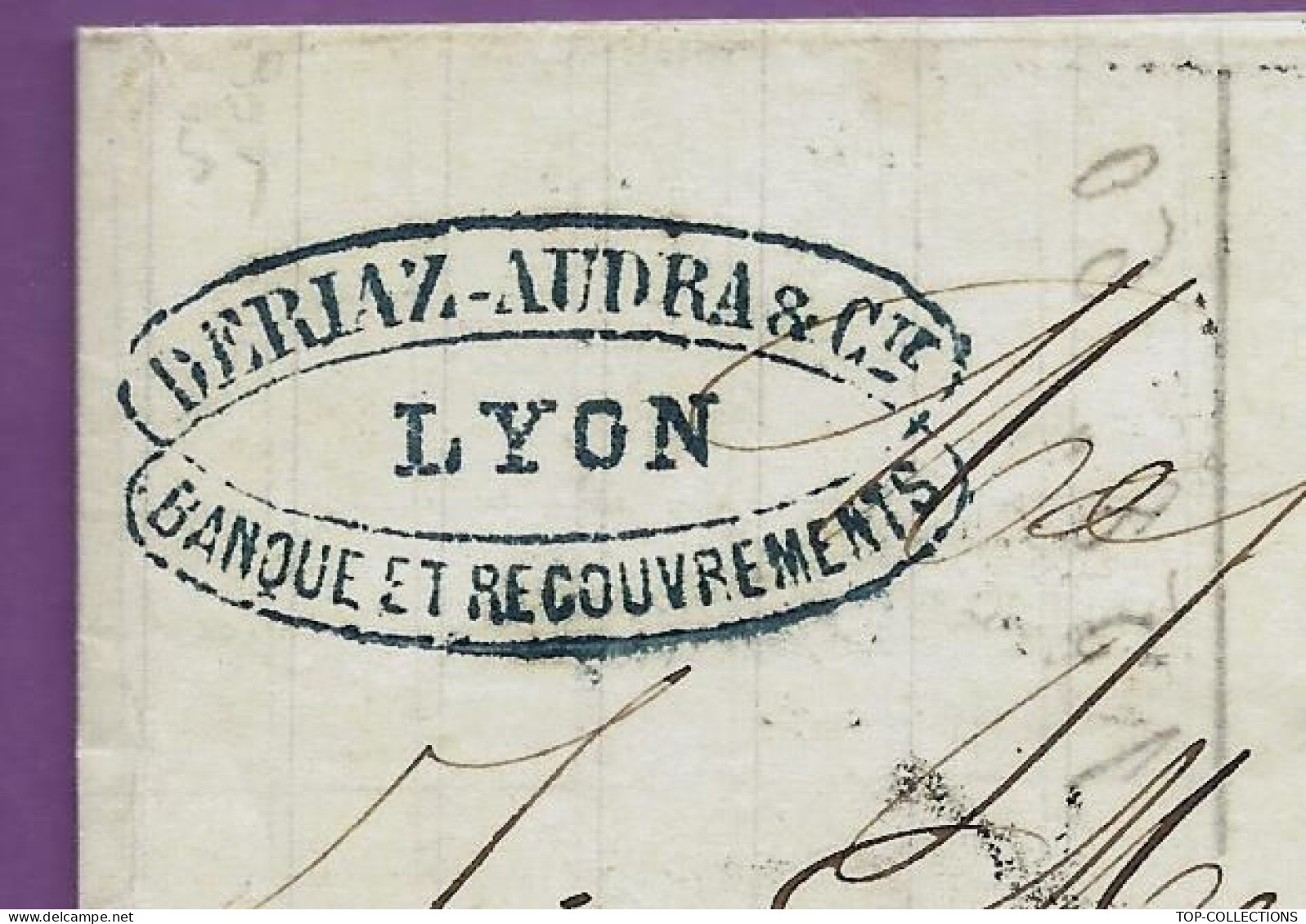 1870 TIMBRE EMPIRE Oblit. Gr. Ch. Lyon Deriaz  Audra Pour Melon Banque à Monptellier Hérault V.SCANS - 1849-1876: Klassik