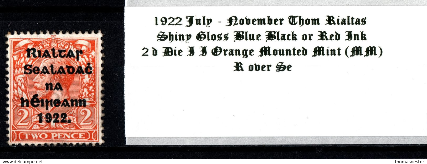 1922 July-November Thom Rialtas 5 Line Overprint In Shiny Blue Black Or Red Ink 2 D Die II Orange Mounted Mint (MM) - Nuovi