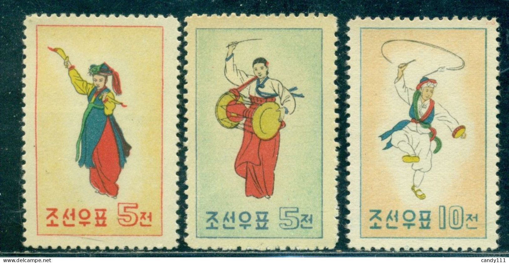 1960 National Dances,Traditon,Folk Costume,daggers,So-Ko,drum,KOREA N,Mi.213,MNH - Danse