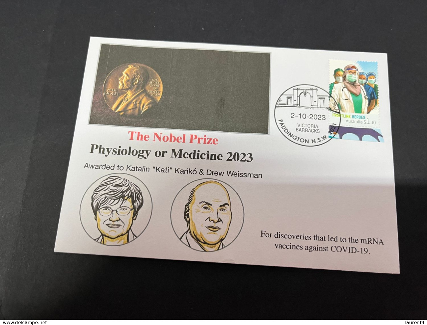 3-10-2023 (3 U 12) Nobel Medecine Prize Awarded In 2023 - 1 Cover - Australian COVID-19 Stamp (postmarked 2-10-2022) - Otros & Sin Clasificación