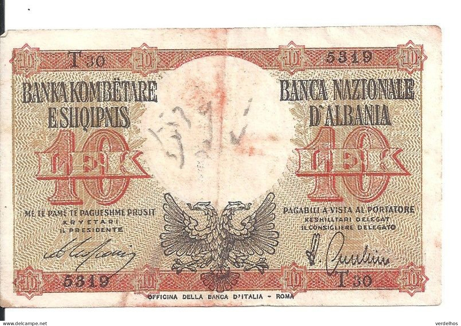 ALBANIE 10 LEK ND1940 VF P 11 - Albanien