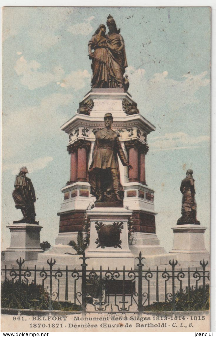 BELFORT . MONUMENT DES SIEGES . DERNIERE OEUVRE DE BARTHOLDI . CARTE COLORISEE AFFR AU VERSO . 2 SCANNES - Belfort – Siège De Belfort