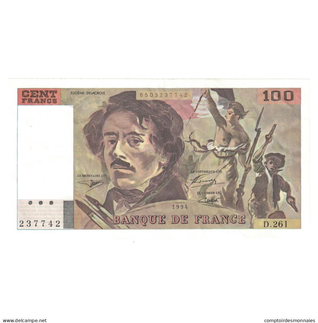 France, 100 Francs, Delacroix, 1994, SUP, Fayette:69ter.01b, KM:154h - 100 F 1978-1995 ''Delacroix''