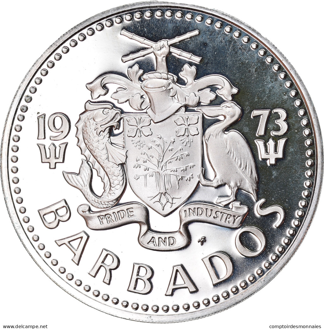 Monnaie, Barbados, 5 Dollars, 1973, Franklin Mint, FDC, Argent, KM:16a - Barbados (Barbuda)