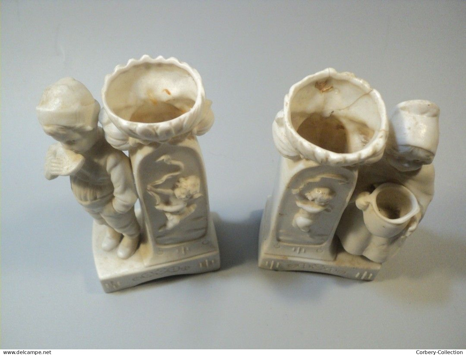 Paire De Petits Vases Porcelaine Allemande Biscuit Enfants William Goebel - Autres & Non Classés