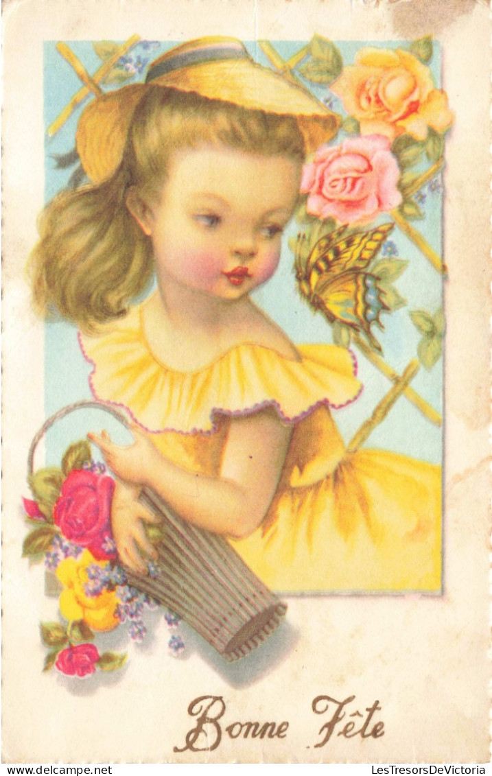 FÊTES ET VOEUX - Bonne Fête - Dessin D'une Petite Fille En Robe Jaune - Carte Postale Ancienne - Autres & Non Classés