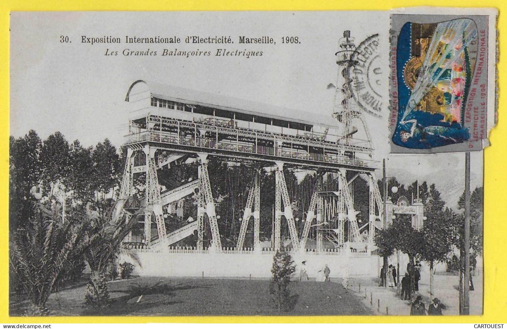 CPA MARSEILLE Exposition Internationale D'Electricité, Les Grandes Balançoires Electriques - Timbre Souvenir - Weltausstellung Elektrizität 1908 U.a.