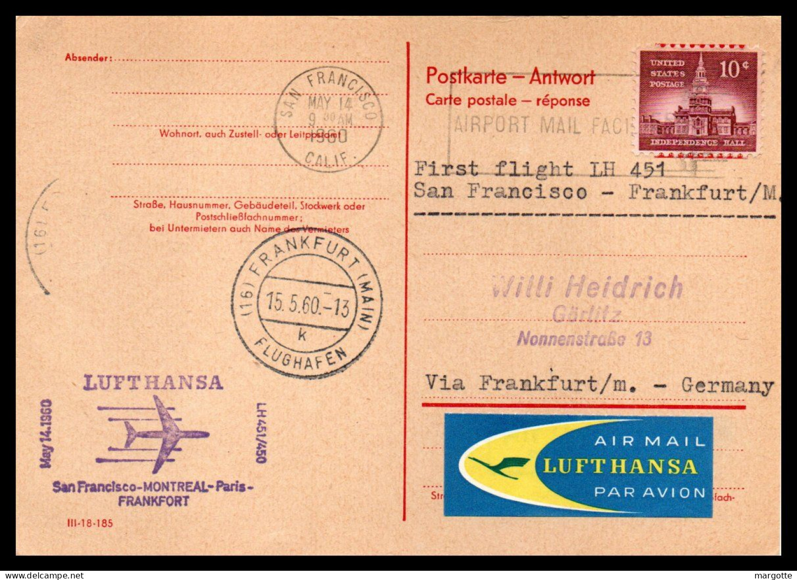 FFC Lufthansa  San Francisco-Montreal-Paris-Frankfort  15/05/1960 - Other & Unclassified