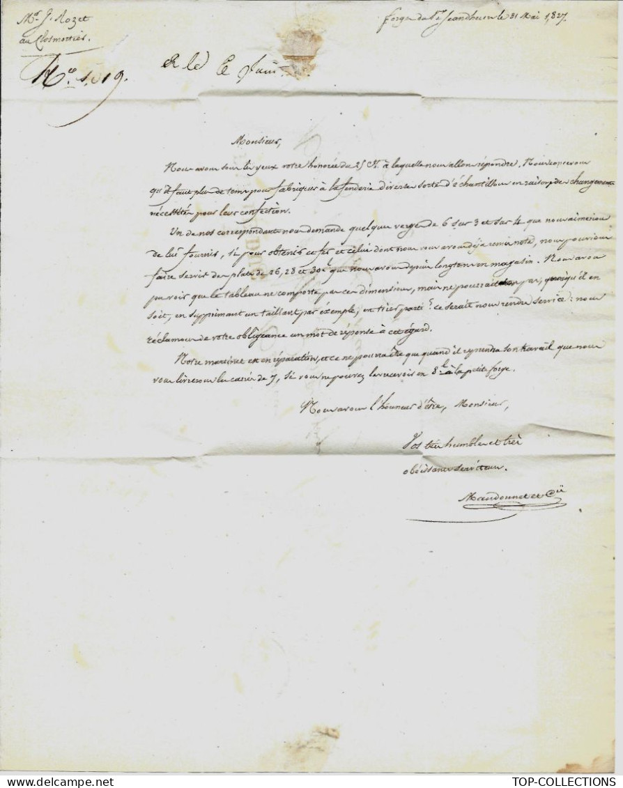 1827 LETTRE Par Mandonnet Maitre De Forges Jeand’heurs Meuse => Rozet Maitre De Forges Clos-Mortier Haute Marne - 1800 – 1899