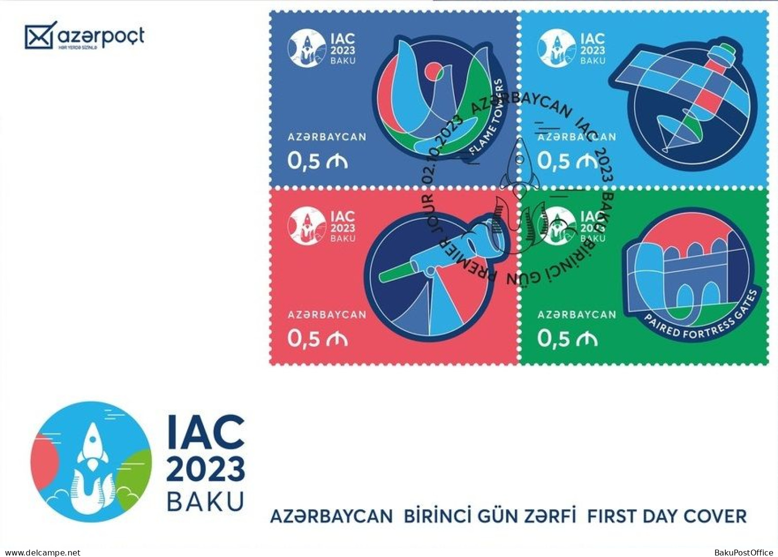 74th International Astronautical Congress Azerbaijan Stamps 2023 2 FDC First Day Covers - Asia