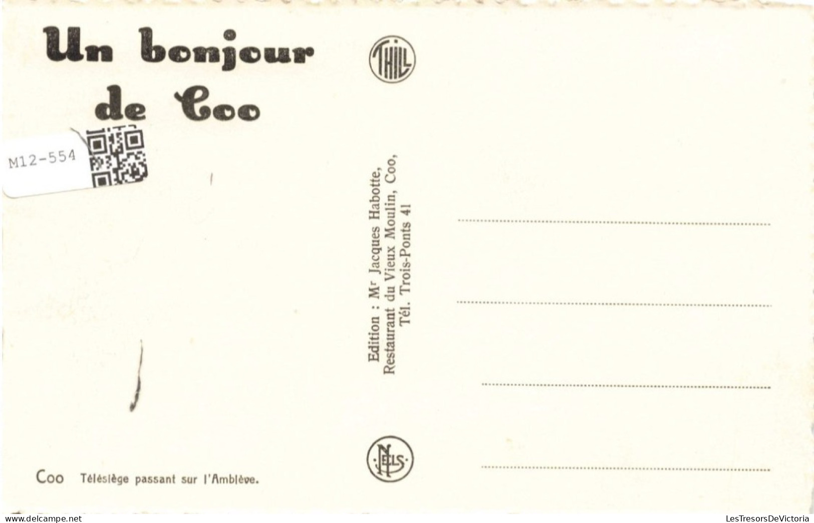 BELGIQUE - Coo - Télésiège Passant Sur L'Ambiève - Carte Postale Ancienne - Altri & Non Classificati