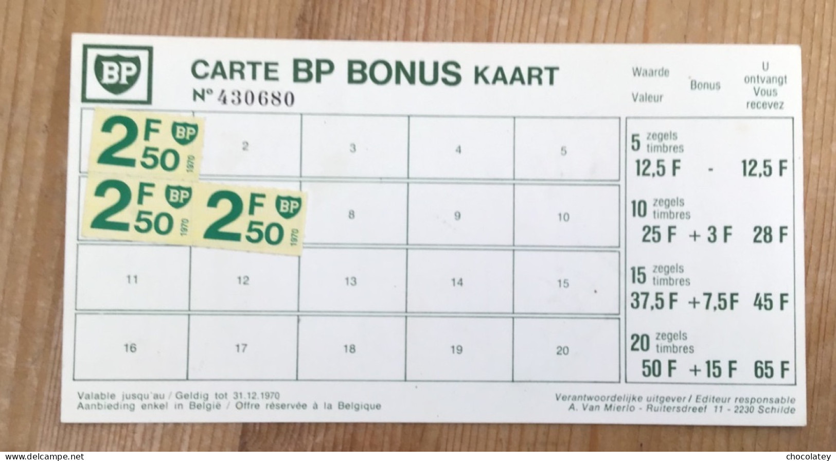 Bp Benzine Spaarkaart 1970 - Cars