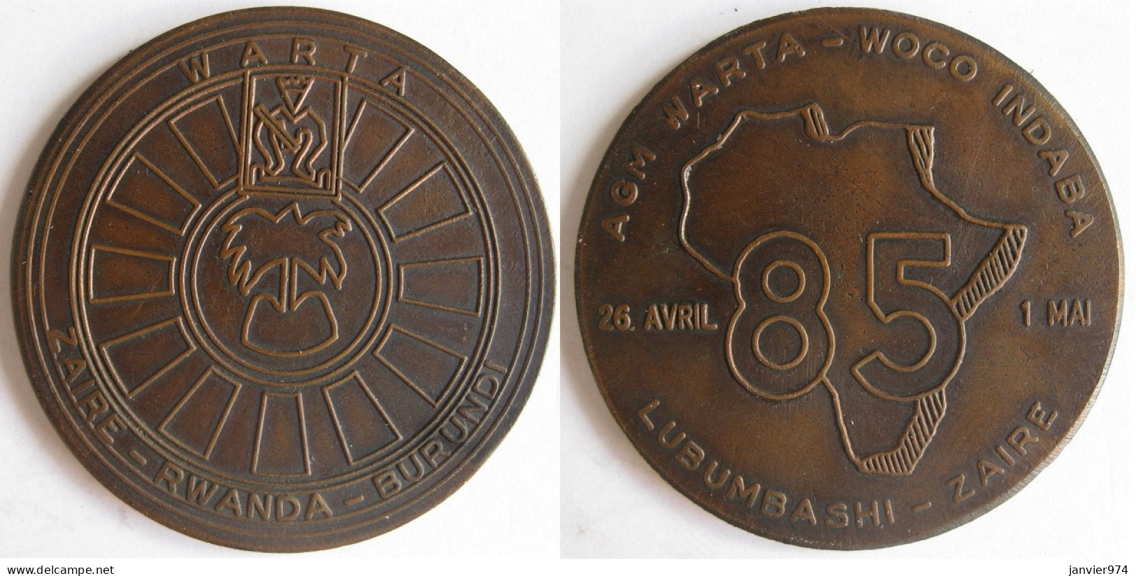 Médaille WARTA , ZAIRE RWANDA BURUNDI . 26 Avril – 1 Mai 1985. Lubumbashi Zaire - Other & Unclassified