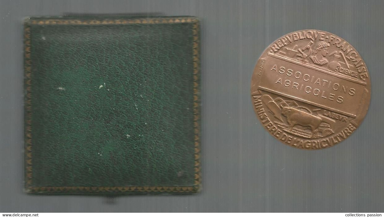 Médaille, Bronze, Signée HM PETIT, République Française, Ministère De L'agriculture, Associations Agricoles, Frais Fr 4e - Professionali / Di Società