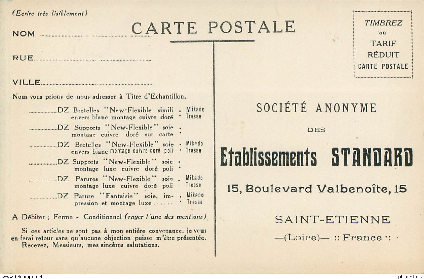 Carte PUBLICITAIRE   " La Bretelle PARISIANA "  Etablissements Standard Saint Etienne - Publicité