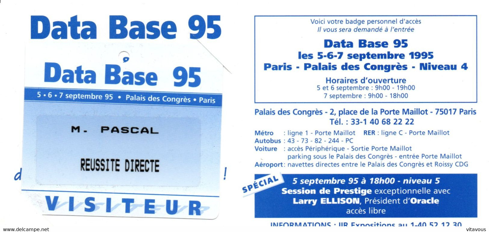 CARTE ENTREE SALON - DATA BASE 95 Card Karte (K 03) - Cartes De Salon Et Démonstration