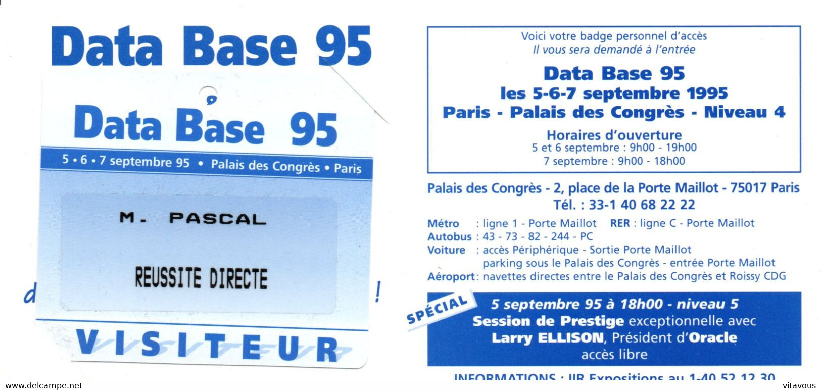 CARTE ENTREE SALON - DATA BASE 95 Card Karte (K 03) - Ausstellungskarten