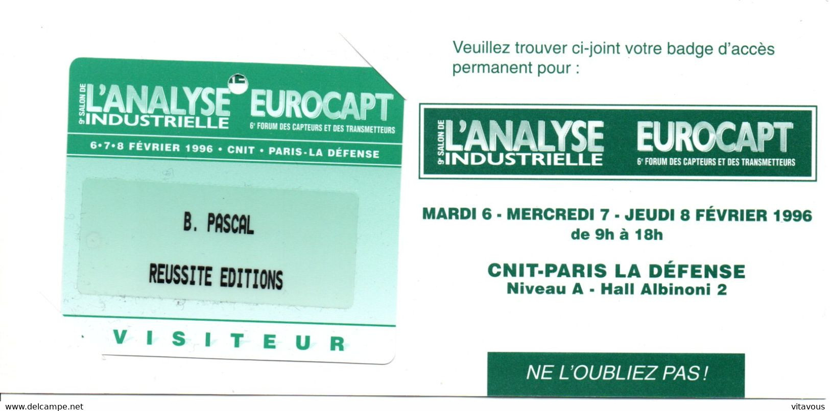 CARTE ENTREE SALON  BADGE- Eropcapt  1996 Card Karte (K 4) - Cartes De Salon Et Démonstration