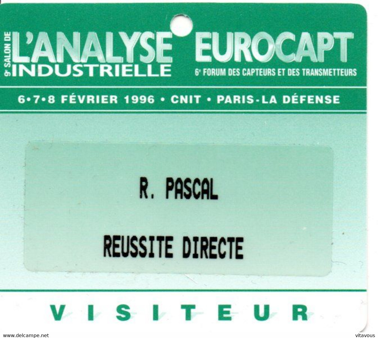 CARTE ENTREE SALON  BADGE- Eropcapt  1996 Card Karte (K 4) - Tarjetas De Salones Y Demostraciones